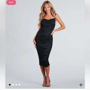 Windsor Shimmery Black Cowl Neck Midi Dress